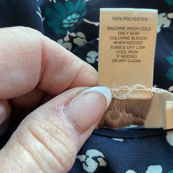 Loft Navy Floral Ruffle Panels on Neck Collar & Cuffs Blouse Petite M - Picture 6 of 7